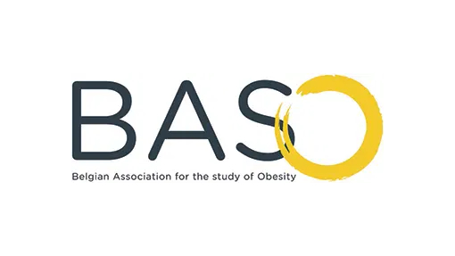 BASO_Logo Logo of the Belgian Association for the Study of Obesity (BASO), with the letter "O" depicted as a yellow circular brushstroke.