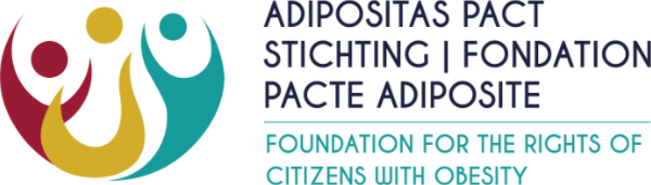 Logo for the Adipositas Pact Foundation featuring abstract human figures and text promoting rights for citizens with obesity.